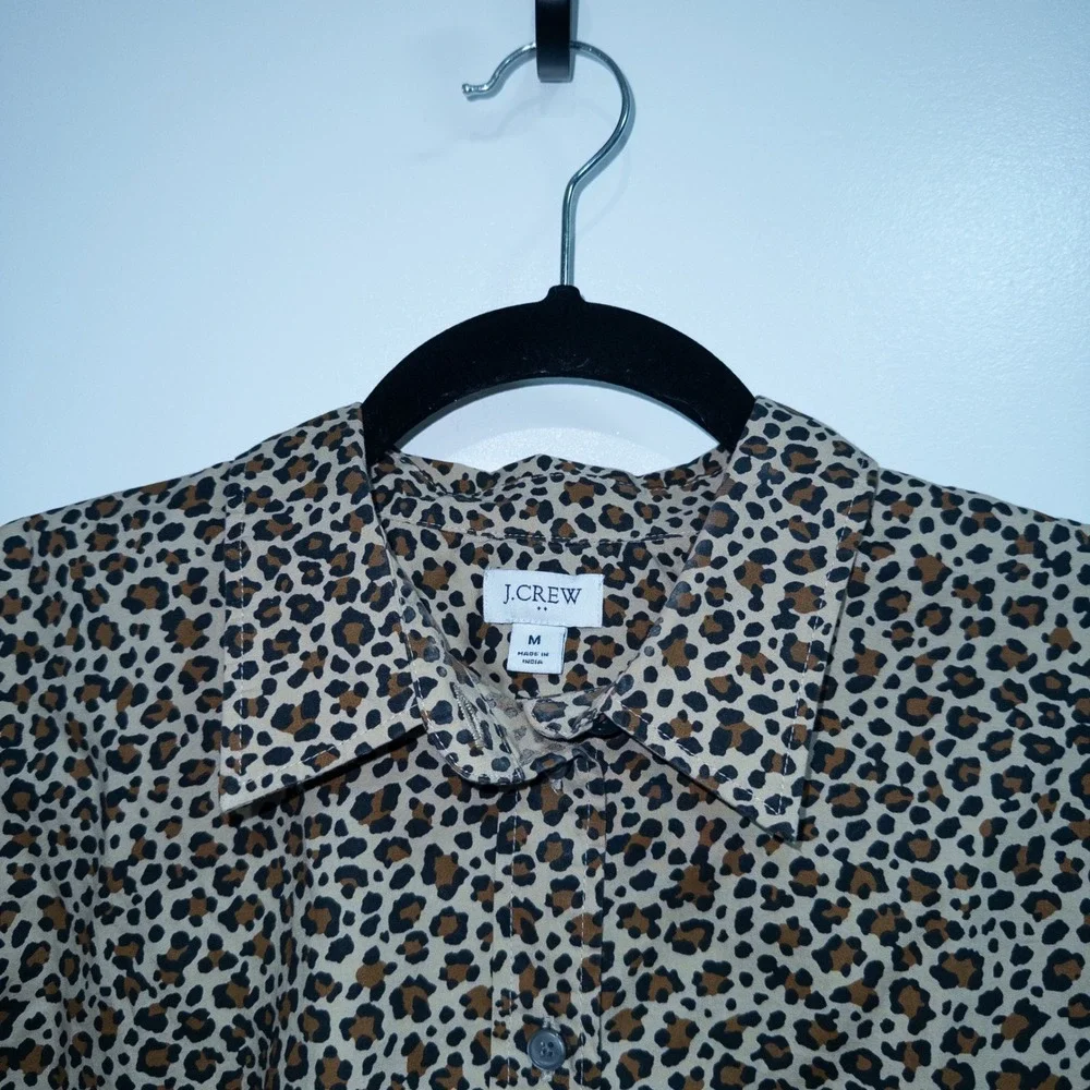 New J. Crew Cashew Rustic Canoe Leopard Modern Button-Up Shirt Medium‎